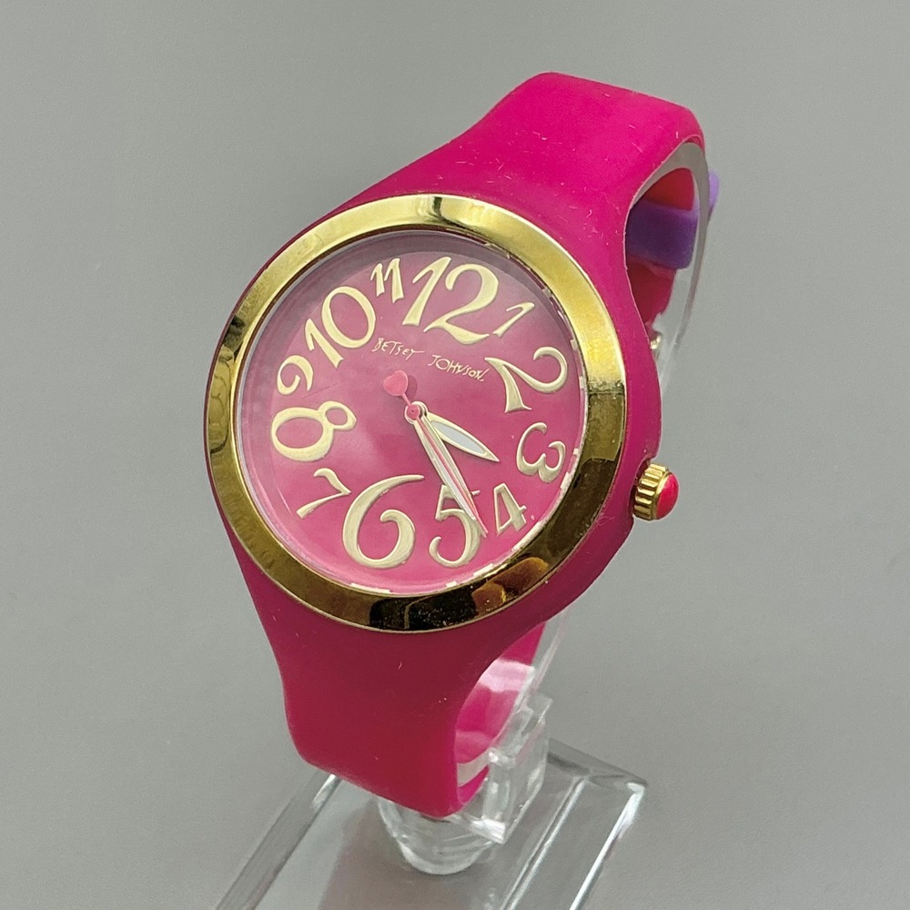 Betsey Johnson Watch Hot Pink Gold Tone Oversized Numbers Quartz NEW BATTERY